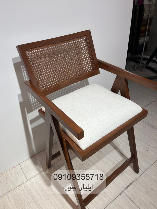 صندلی کانتر حصیری چوب راش