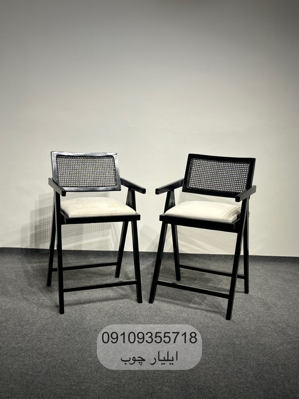 صندلی کانتر حصیری چوب راش