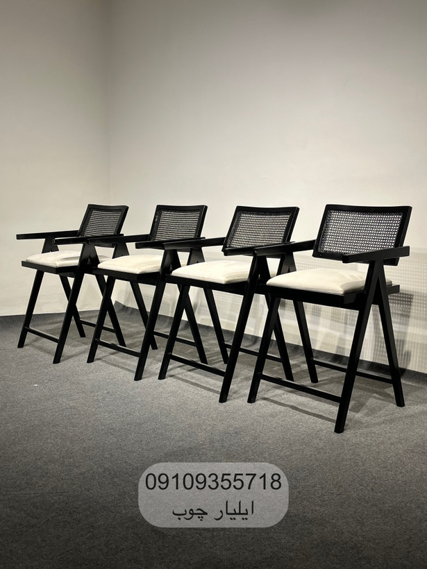 صندلی کانتر حصیری چوب راش